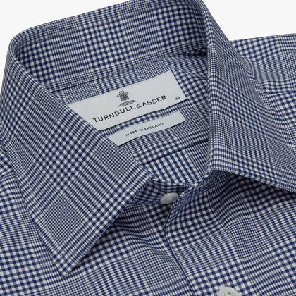 Navy Check Shirt with T&A Collar and 3-Button Cuffs Image 3