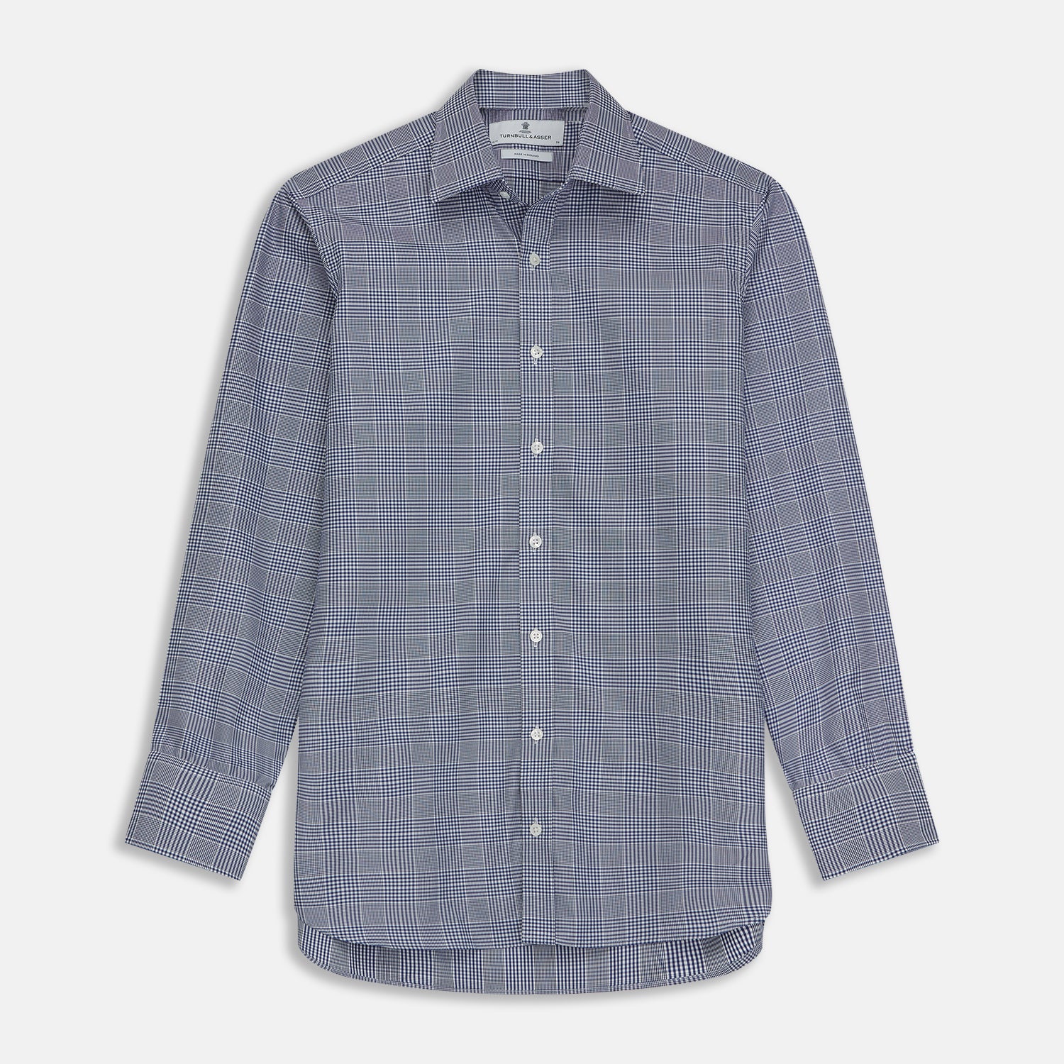 View 1 of product Navy Check Shirt with T&A Collar and 3-Button Cuffs