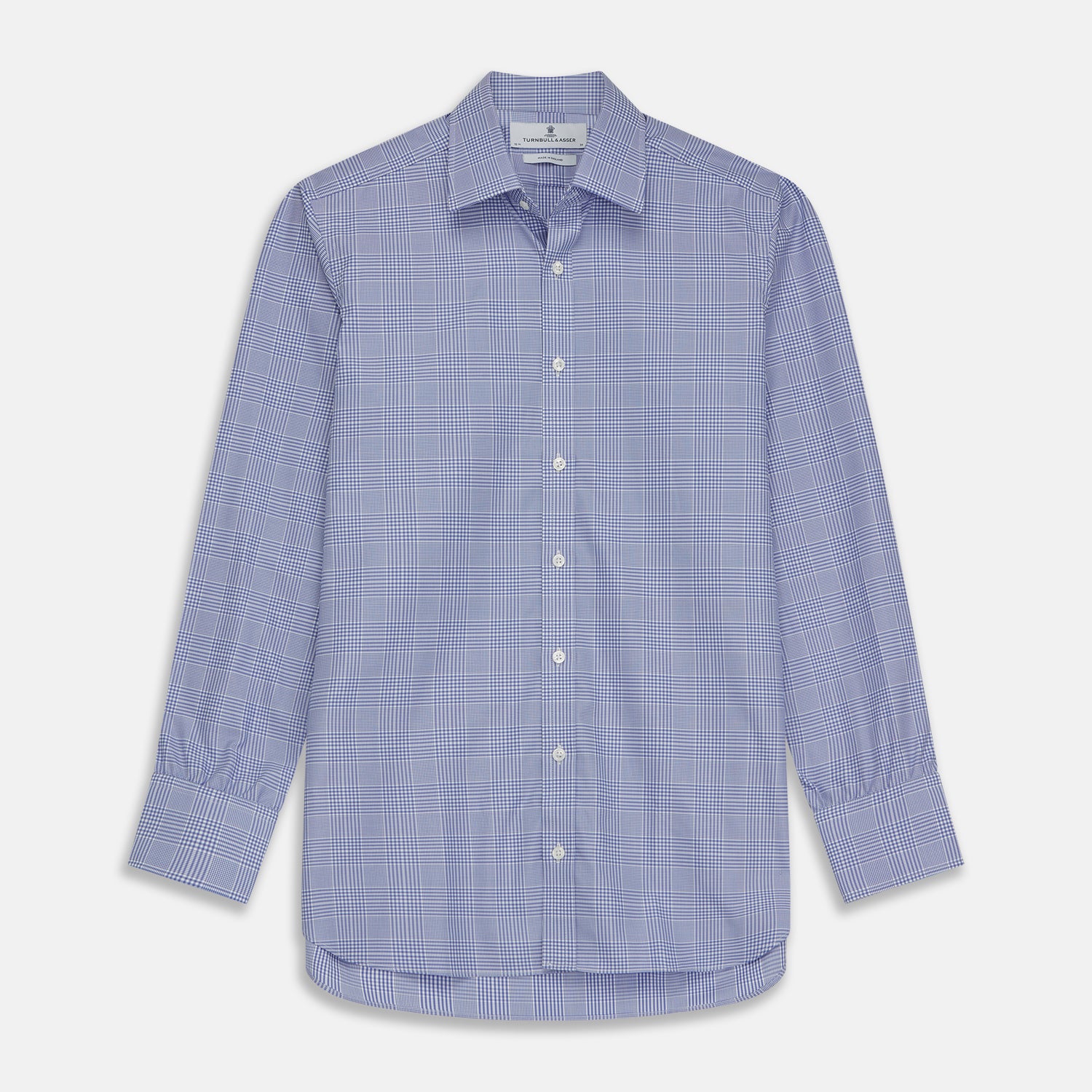 View 1 of product Blue Check Shirt with T&A Collar and 3-Button Cuffs