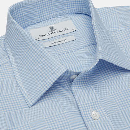Pale Blue Check Shirt with T&A Collar and 3-Button Cuffs Image 3