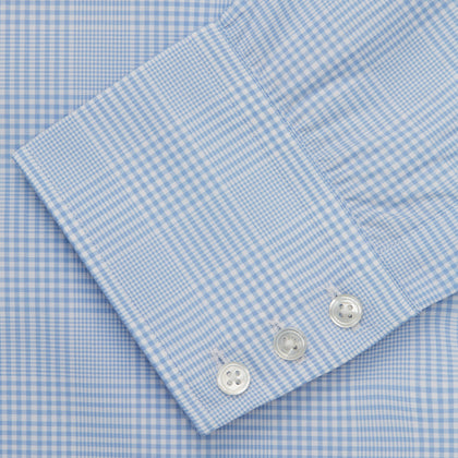 Pale Blue Check Shirt with T&A Collar and 3-Button Cuffs Image 4