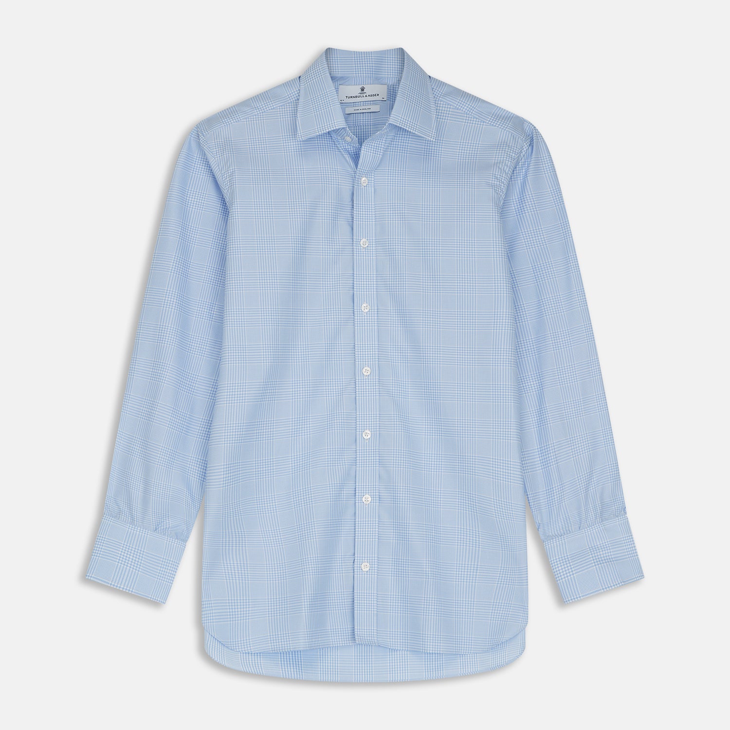 View 1 of product Pale Blue Check Shirt with T&A Collar and 3-Button Cuffs