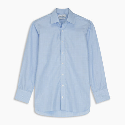 Pale Blue Check Shirt with T&A Collar and 3-Button Cuffs Image 6