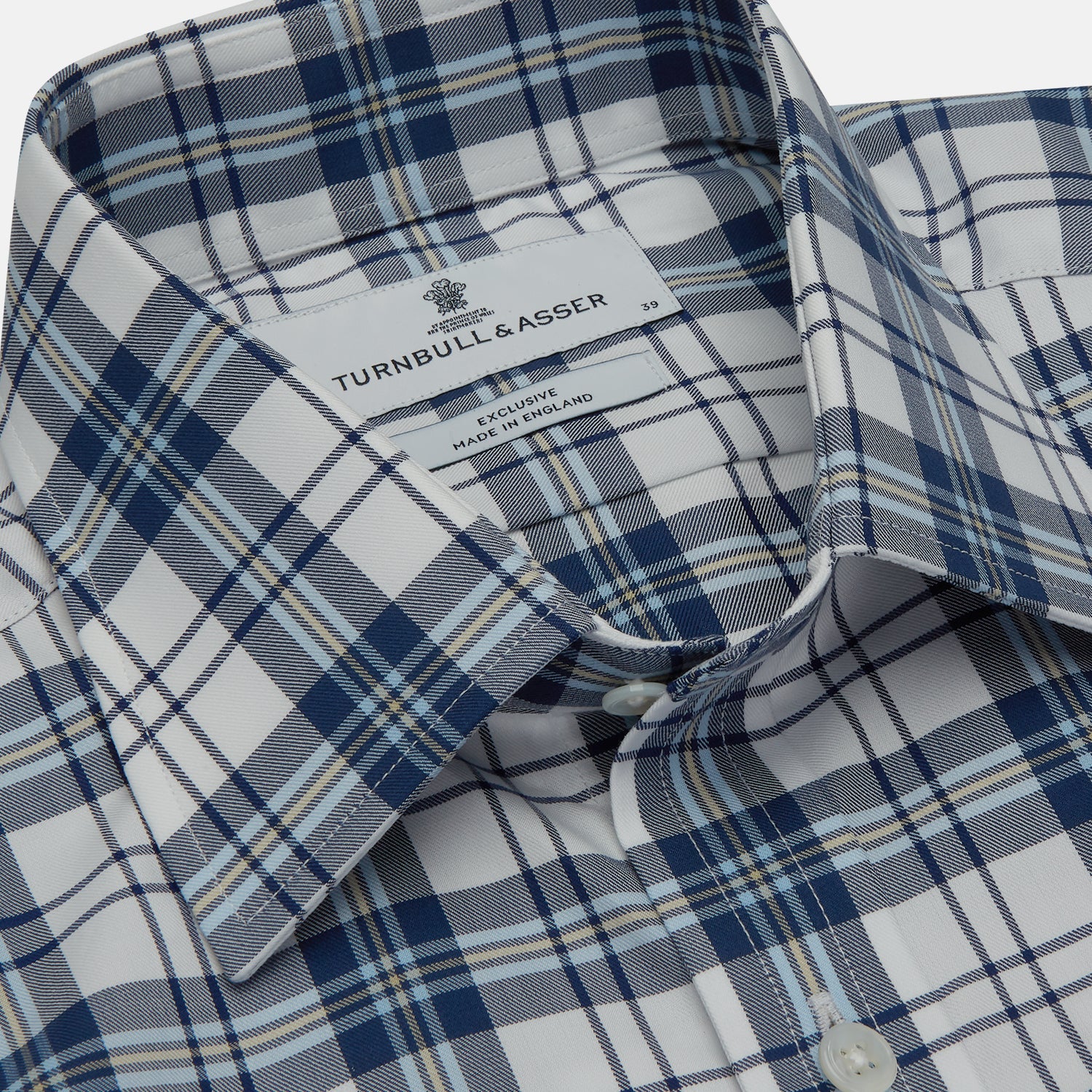 View 4 of product Blue Check Shirt with T&A Collar and 3-Button Cuffs