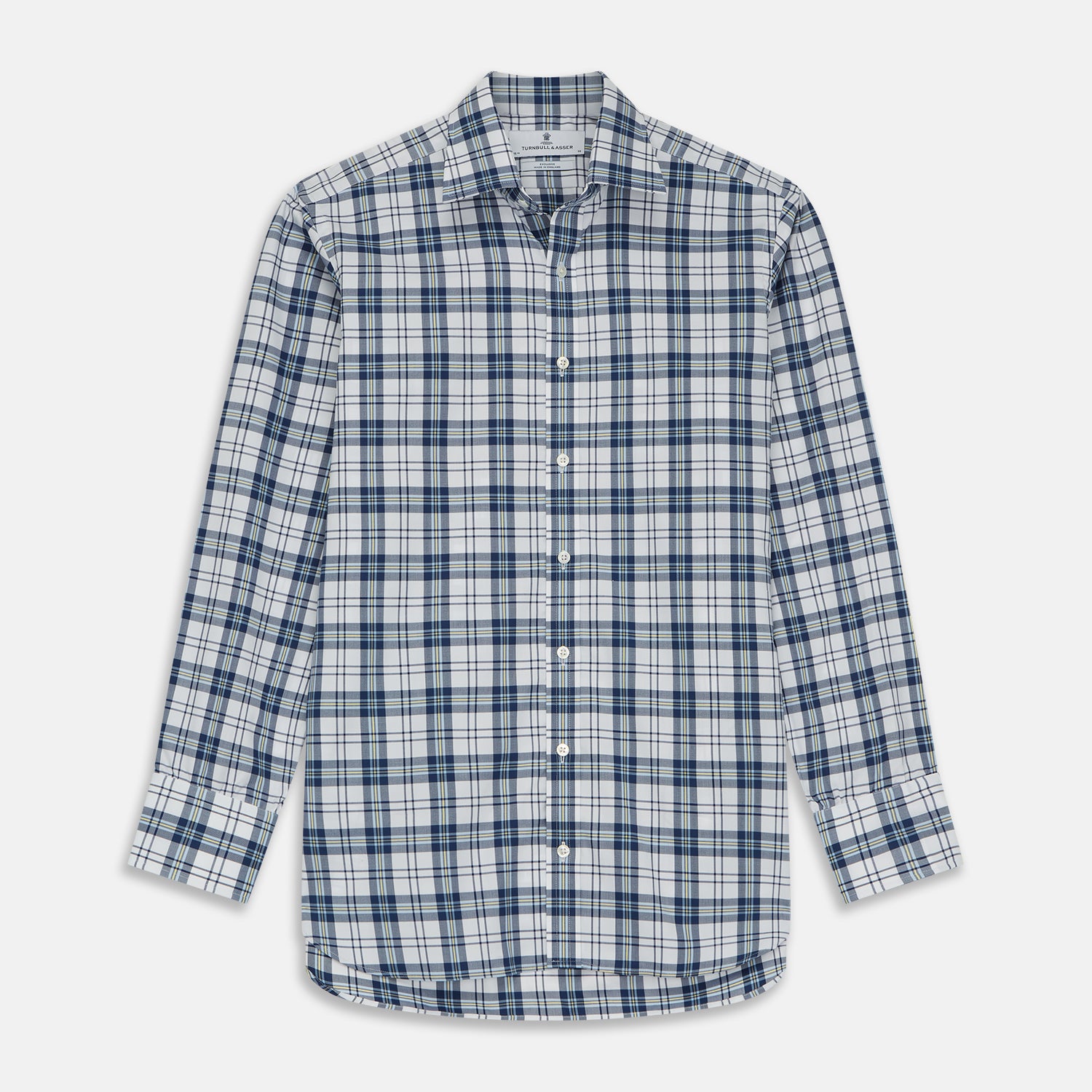 View 1 of product Blue Check Shirt with T&A Collar and 3-Button Cuffs