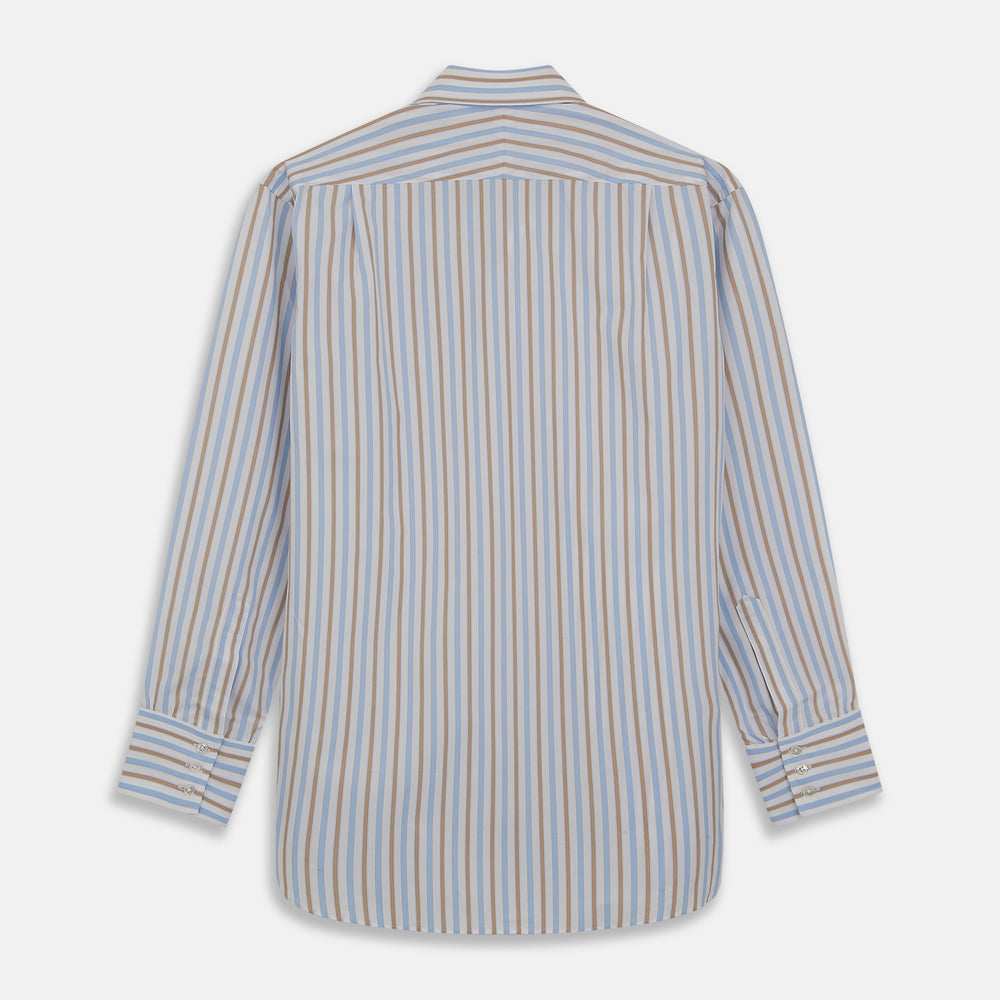 Blue and Brown Stripe Poplin dress shirt with T&A Collar and Three-Button Cuffs | Turnbull & Asser Turnbull & Asser US Blue and Brown Stripe Poplin dress shirt with T&A Collar and Three-Button Cuffs | Turnbull & Asser Turnbull & Asser US