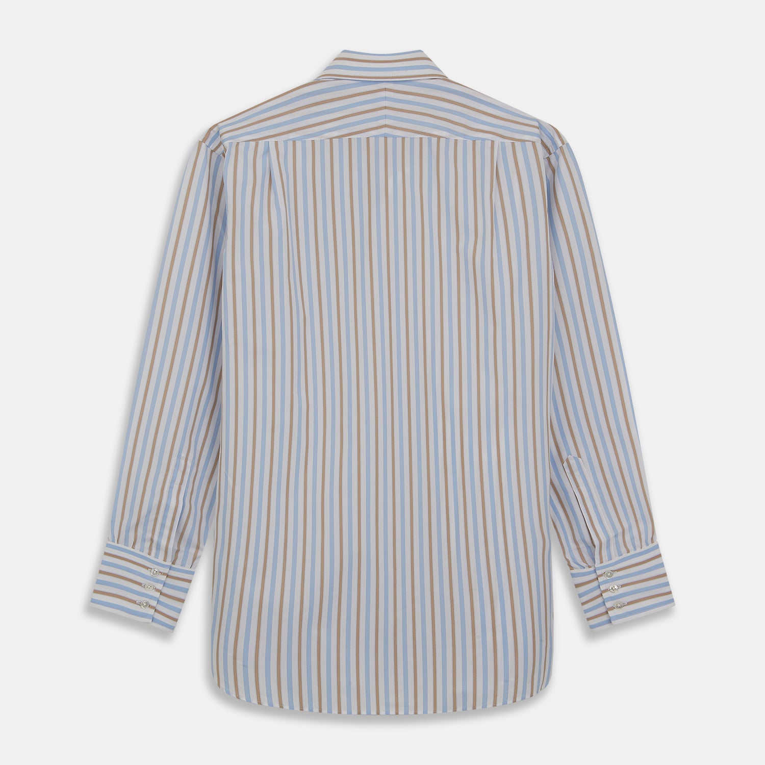 View 6 of product Blue and Brown Stripe Poplin Shirt with T&A Collar and Three-Button Cuffs