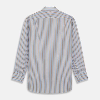 Blue and Brown Stripe Poplin Shirt with T&A Collar and Three-Button Cuffs Image 5