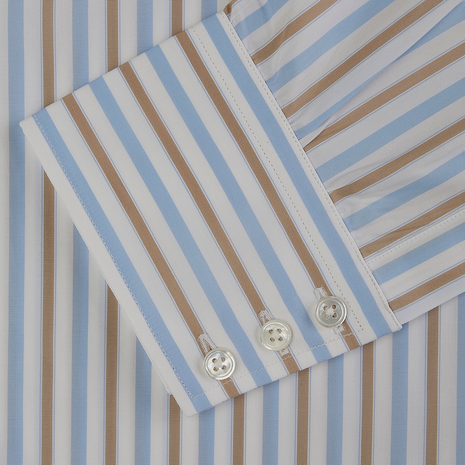 View 5 of product Blue and Brown Stripe Poplin Shirt with T&A Collar and Three-Button Cuffs