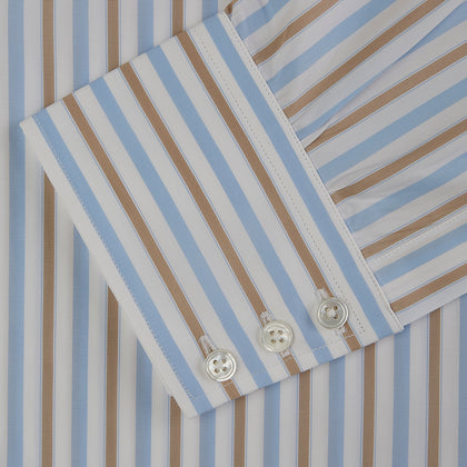 Blue and Brown Stripe Poplin Shirt with T&A Collar and Three-Button Cuffs Image 4