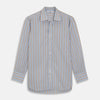 View 1 of product Blue and Brown Stripe Poplin Shirt with T&A Collar and Three-Button Cuffs