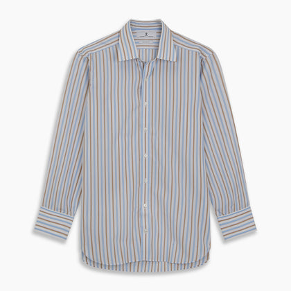 Blue and Brown Stripe Poplin Shirt with T&A Collar and Three-Button Cuffs Image 6
