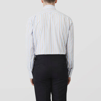 Blue and Brown Stripe Poplin Shirt with T&A Collar and Three-Button Cuffs Image 2