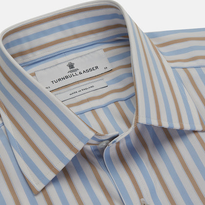 Blue and Brown Stripe Poplin Shirt with T&A Collar and Three-Button Cuffs Image 3