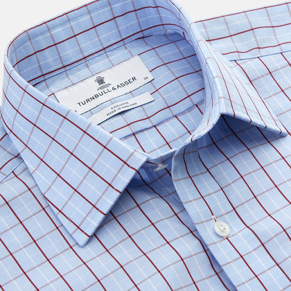Burgundy Graph Check Regular Fit Shirt with T&A Collar and 3-Button Cuffs Image 1
