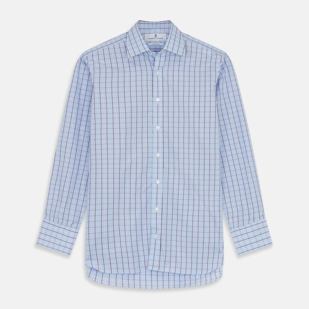 Burgundy Graph Check Regular Fit Shirt with T&A Collar and 3-Button Cuffs