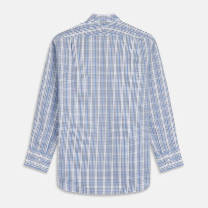 Tonal Blue Check Regular Fit Shirt with T&A Collar and 3-Button Cuffs Image 4