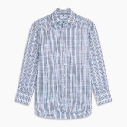 Tonal Blue Check Regular Fit Shirt with T&A Collar and 3-Button Cuffs Image 5