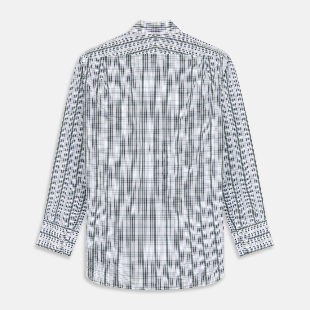 Tonal Green Check Regular Fit Shirt with T&A Collar and 3-Button Cuffs