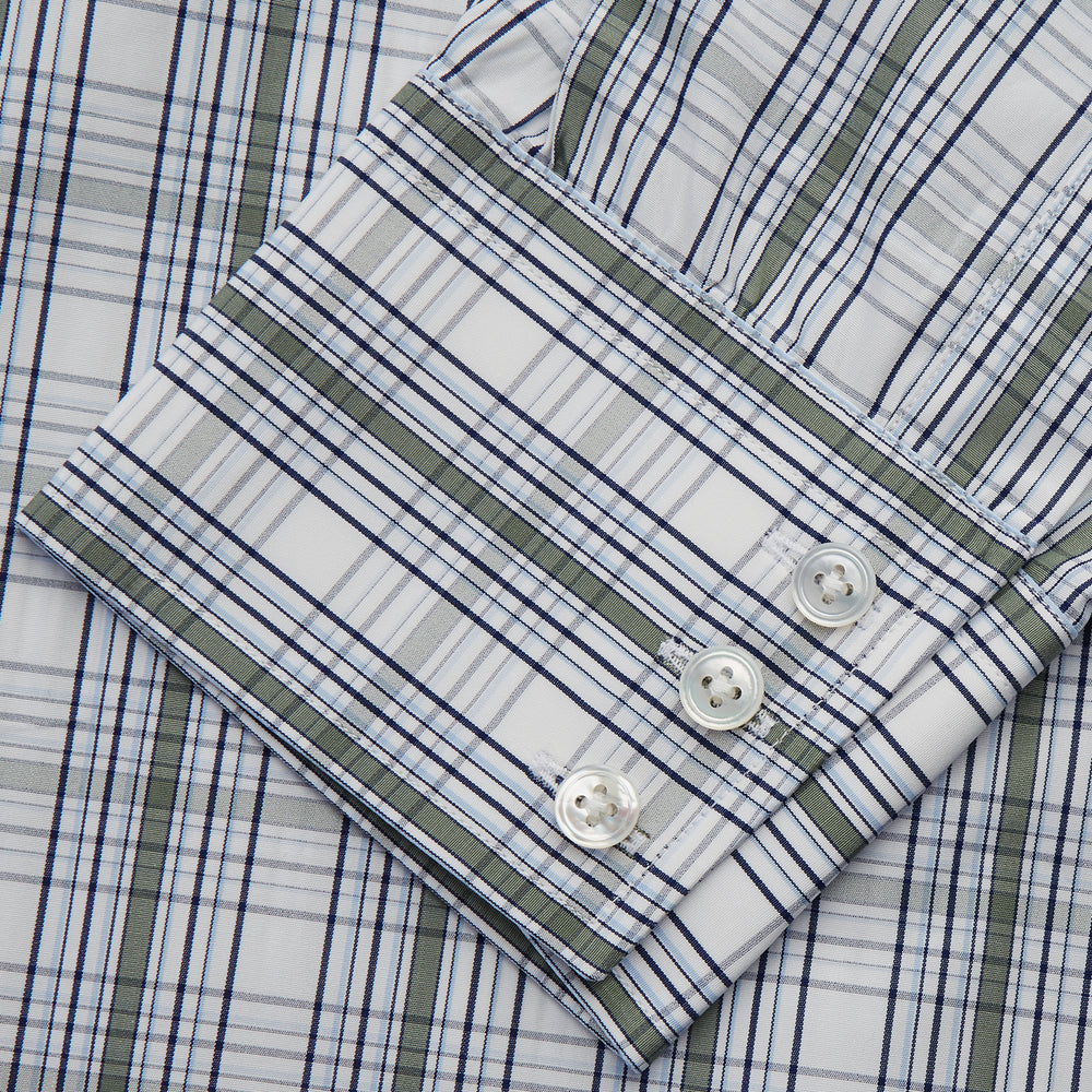 Tonal Green Check Regular Fit Shirt with T&A Collar and 3-Button Cuffs