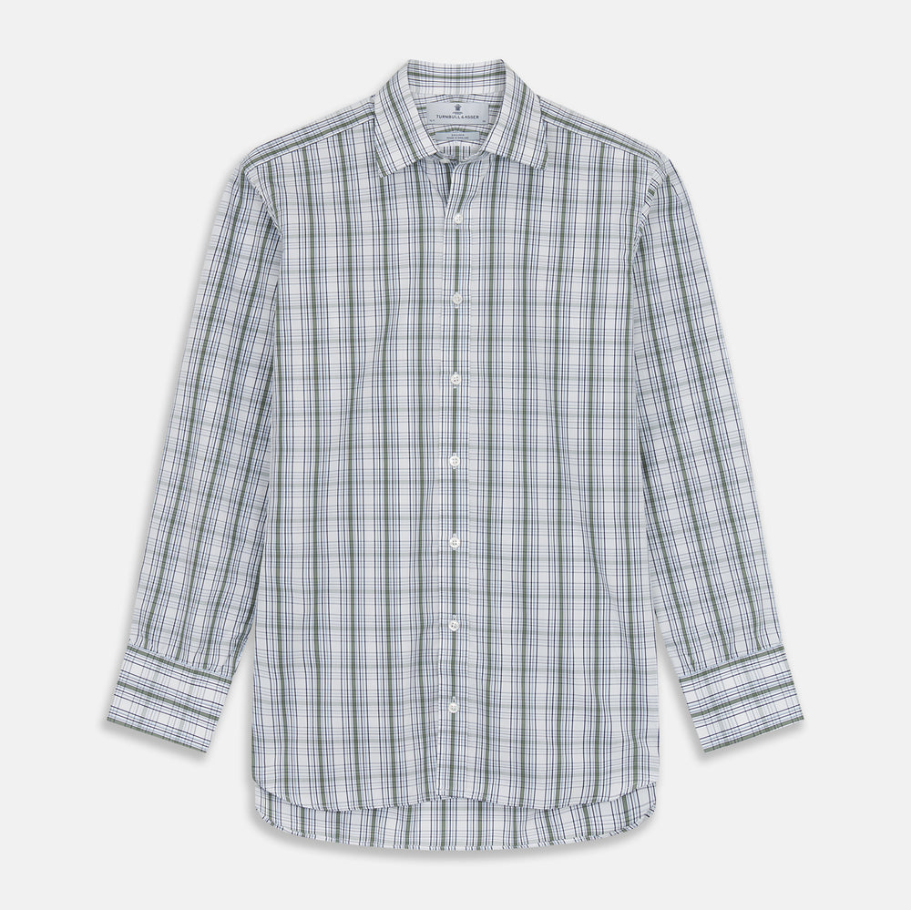 Tonal Green Check Regular Fit Shirt with T&A Collar and 3-Button Cuffs