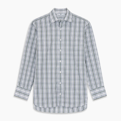 Tonal Green Check Regular Fit Shirt with T&A Collar and 3-Button Cuffs Image 5