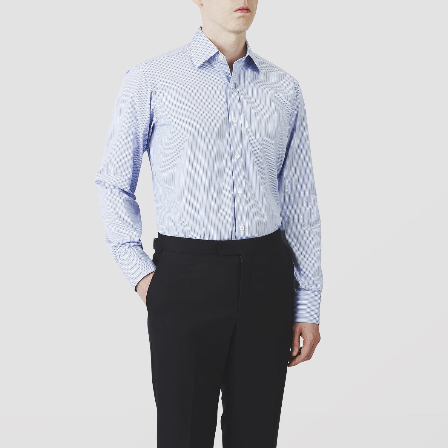 View 2 of product Blue Stripe Shirt with T&A Collar and 3-Button Cuffs