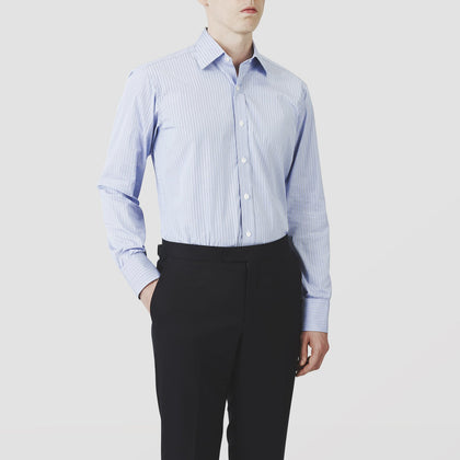 Blue Stripe Shirt with T&A Collar and 3-Button Cuffs Image 1
