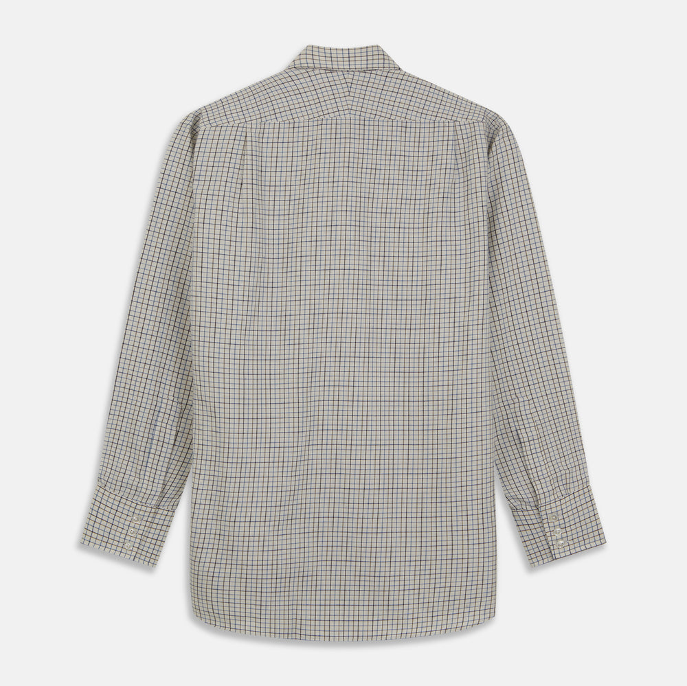 Blue Multi Check Cotton-Cashmere Shirt with T&A Collar and 3-Button Cuffs