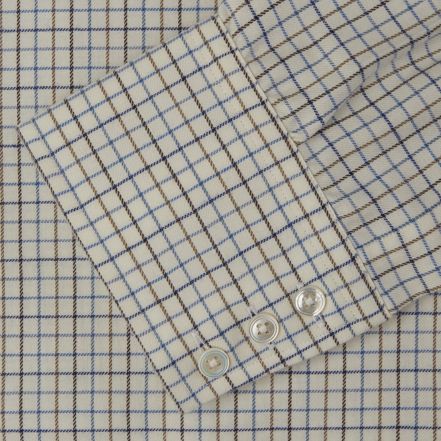 View 3 of product Blue Multi Check Cotton-Cashmere Shirt with T&A Collar and 3-Button Cuffs