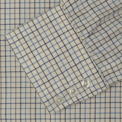 Blue Multi Check Cotton-Cashmere Shirt with T&A Collar and 3-Button Cuffs Image 2