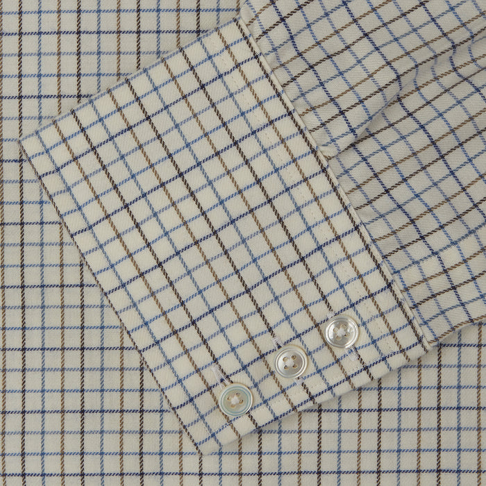Blue Multi Check Cotton-Cashmere Shirt with T&A Collar and 3-Button Cuffs Image 2