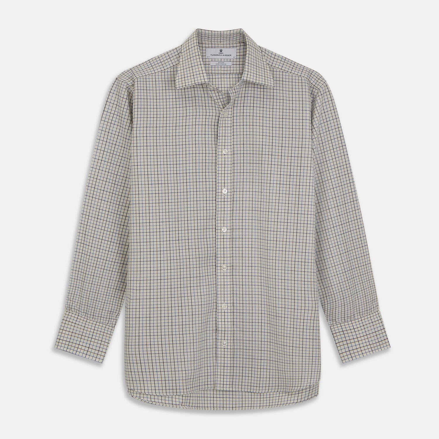 View 1 of product Blue Multi Check Cotton-Cashmere Shirt with T&A Collar and 3-Button Cuffs