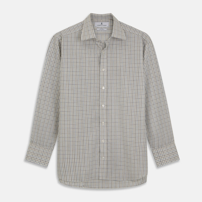 Blue Multi Check Cotton-Cashmere Shirt with T&A Collar and 3-Button Cuffs