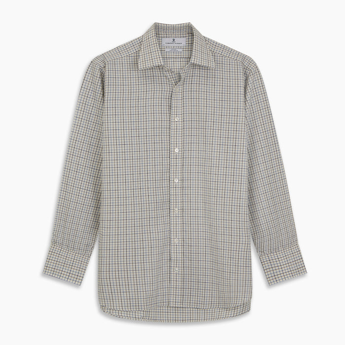 Blue Multi Check Cotton-Cashmere Shirt with T&A Collar and 3-Button Cuffs Image 4