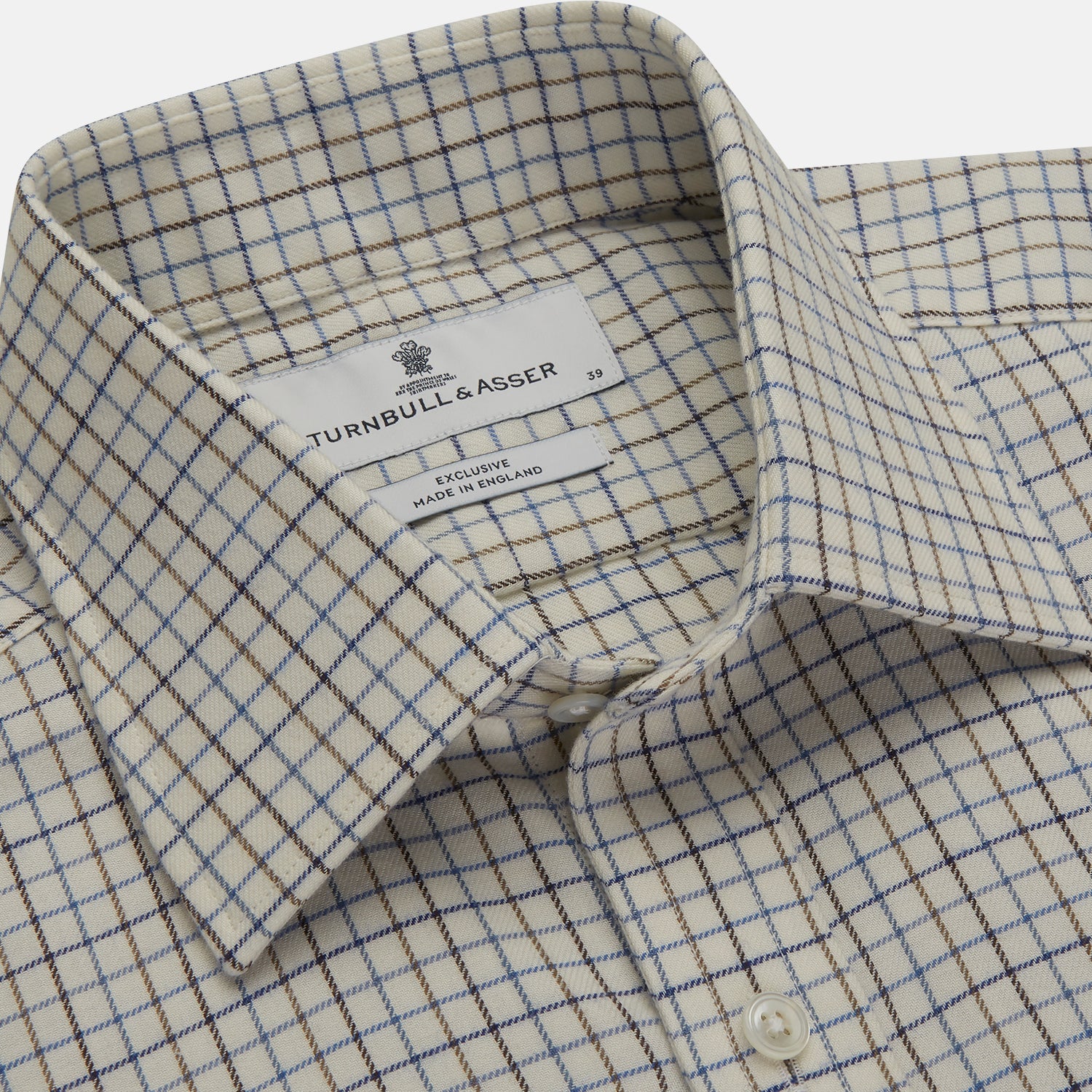 View 2 of product Blue Multi Check Cotton-Cashmere Shirt with T&A Collar and 3-Button Cuffs