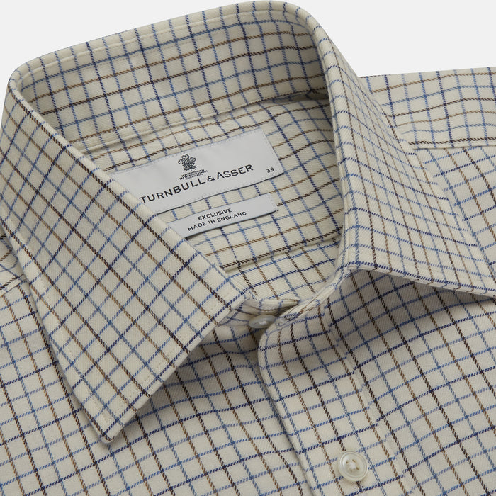 Blue Multi Check Cotton-Cashmere Shirt with T&A Collar and 3-Button Cuffs Image 1