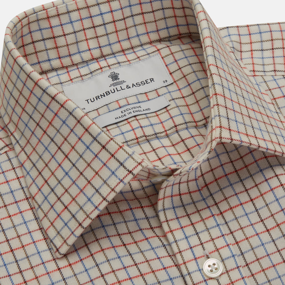 Pink Multi Check Cotton-Cashmere Shirt with T&A Collar and 3-Button Cuffs