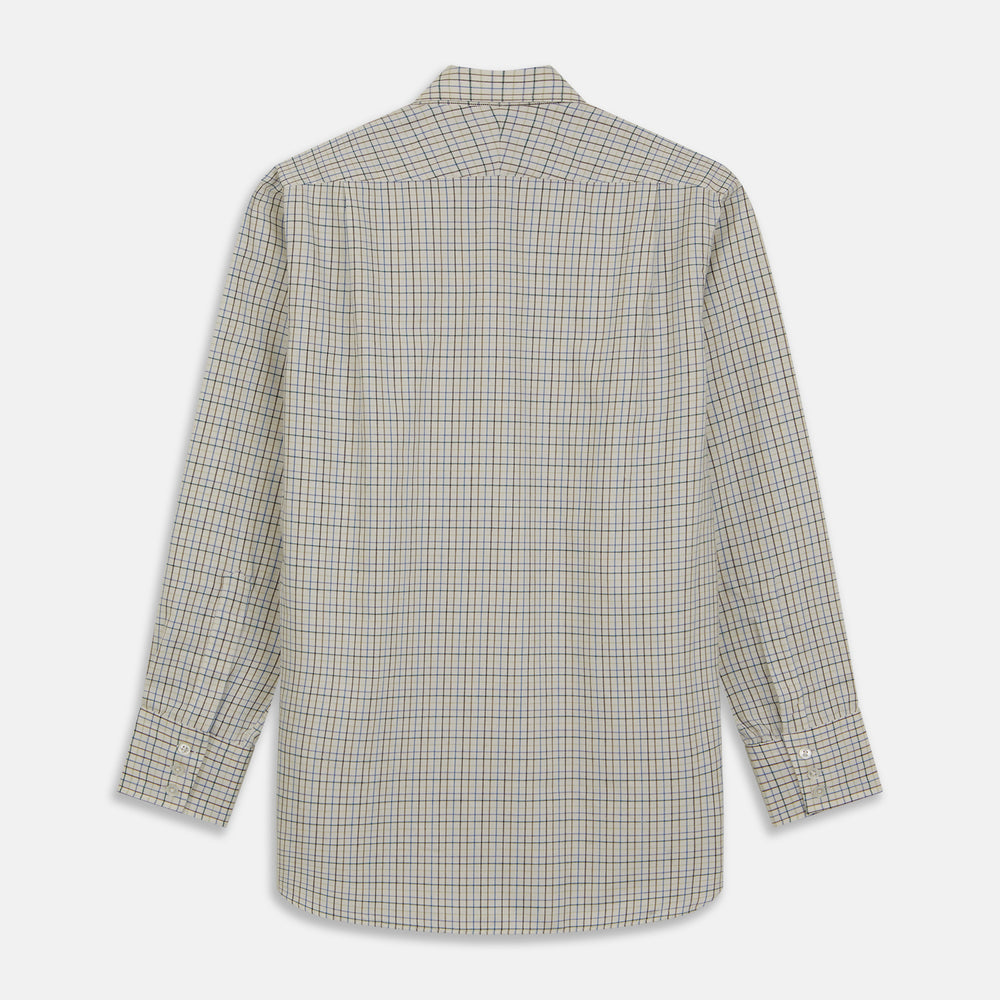 Green Multi Check Cotton-Cashmere Shirt with T&A Collar and 3-Button Cuffs