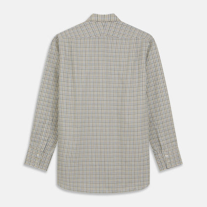 Green Multi Check Cotton-Cashmere Shirt with T&A Collar and 3-Button Cuffs Image 5
