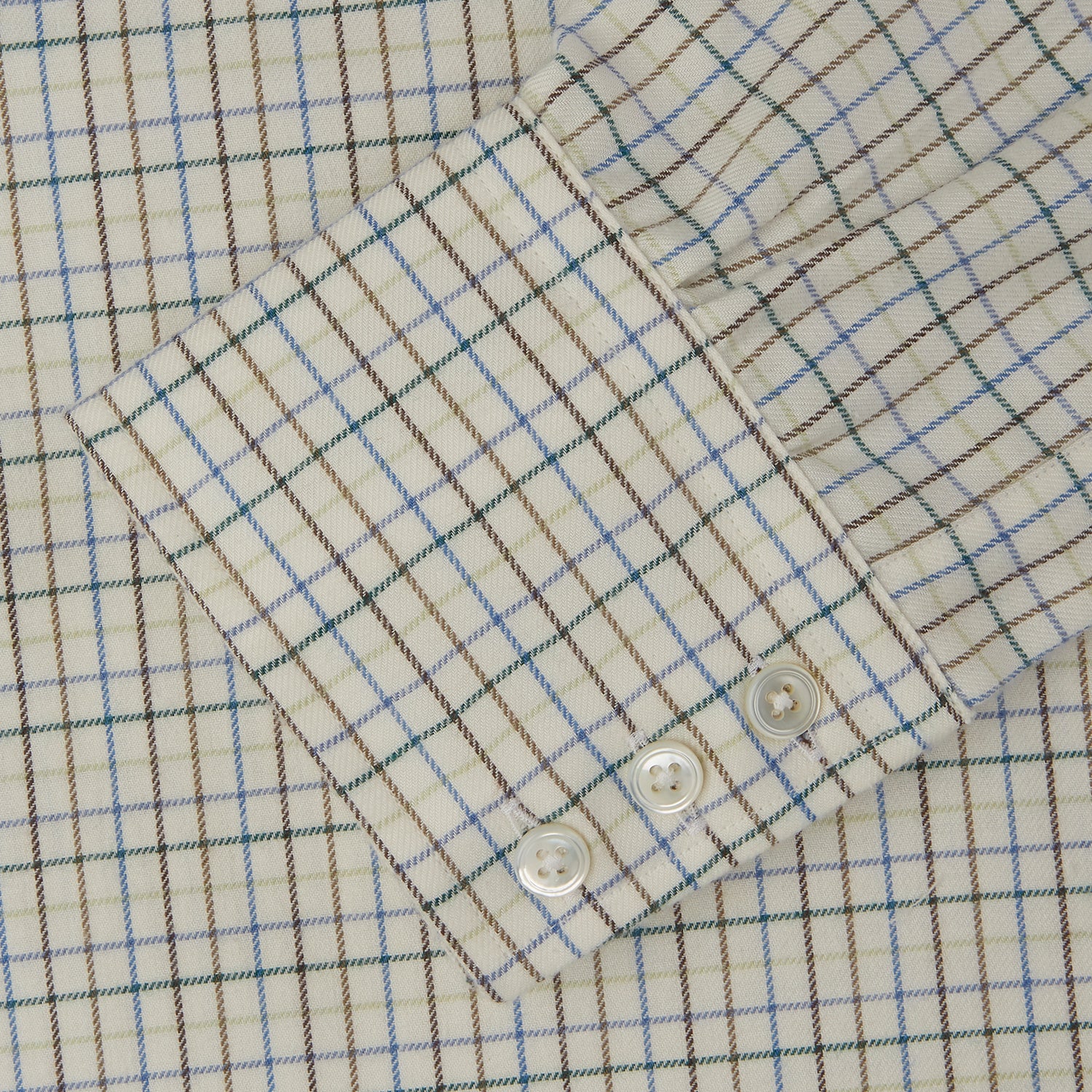 View 5 of product Green Multi Check Cotton-Cashmere Shirt with T&A Collar and 3-Button Cuffs