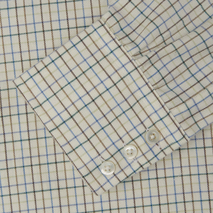 Green Multi Check Cotton-Cashmere Shirt with T&A Collar and 3-Button Cuffs Image 4