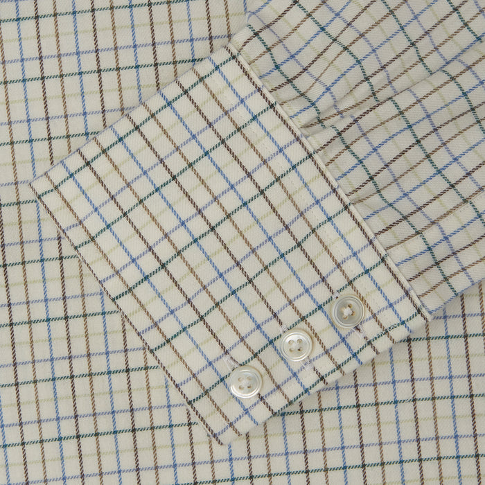 Green Multi Check Cotton-Cashmere Shirt with T&A Collar and 3-Button Cuffs Image 4