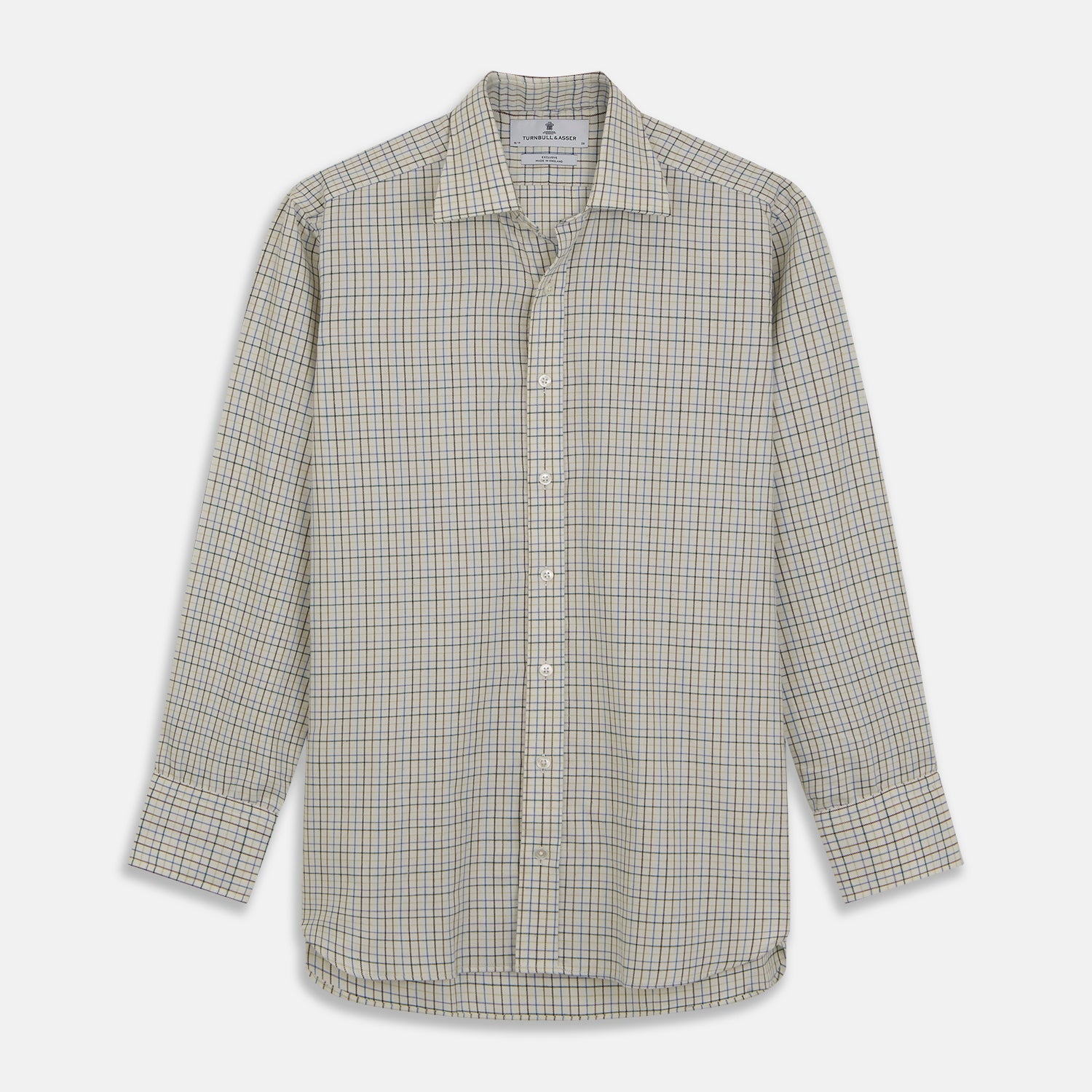 View 1 of product Green Multi Check Cotton-Cashmere Shirt with T&A Collar and 3-Button Cuffs