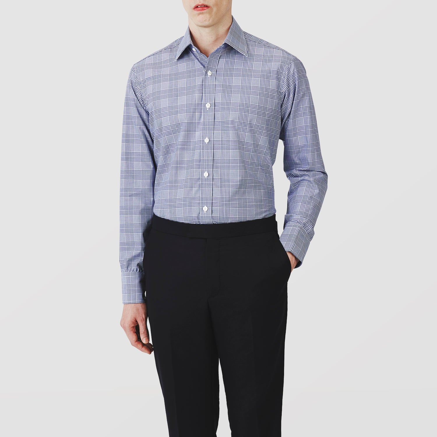 View 2 of product Navy Check Shirt with T&A Collar and 3-Button Cuffs