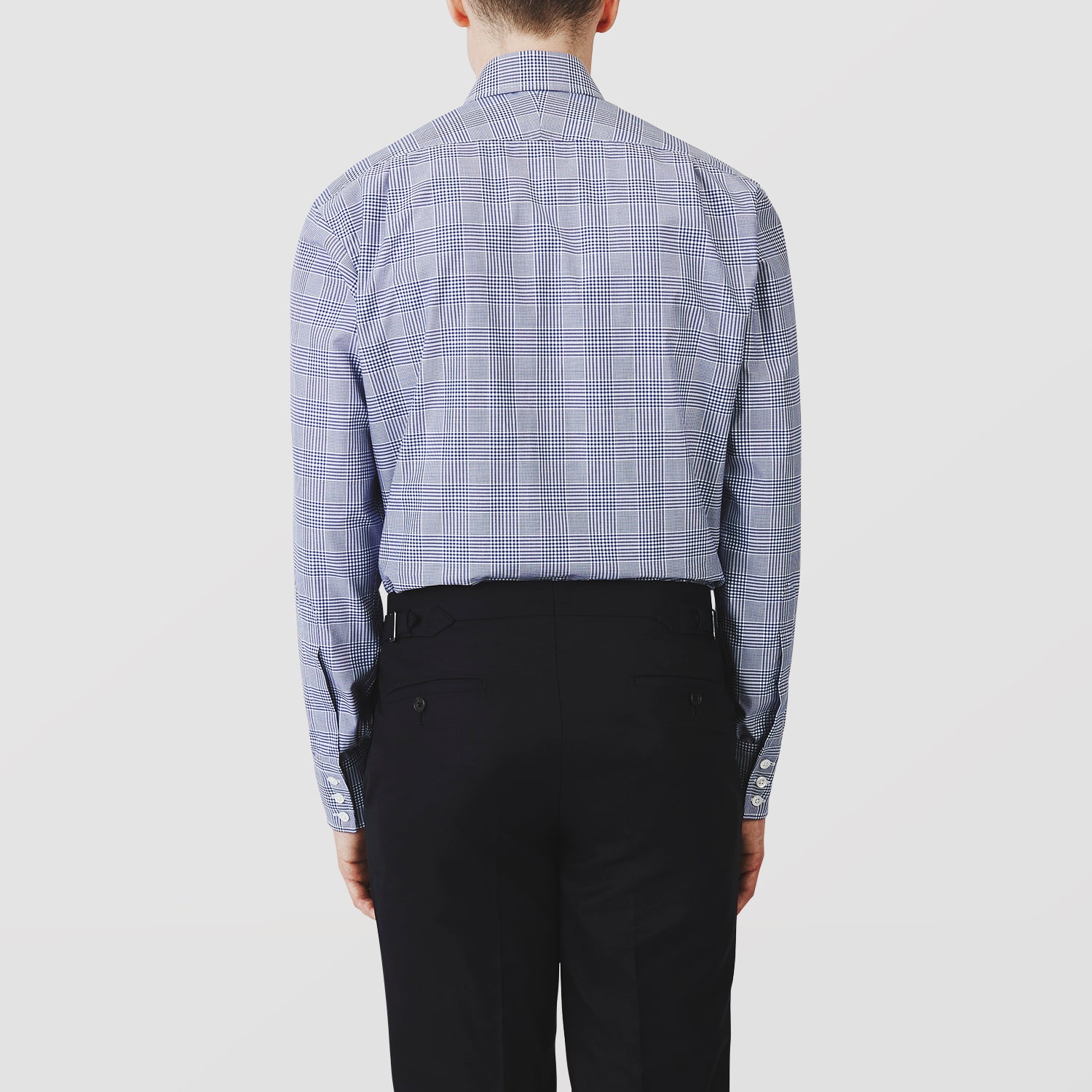Navy Check Shirt with T&A Collar and 3-Button Cuffs