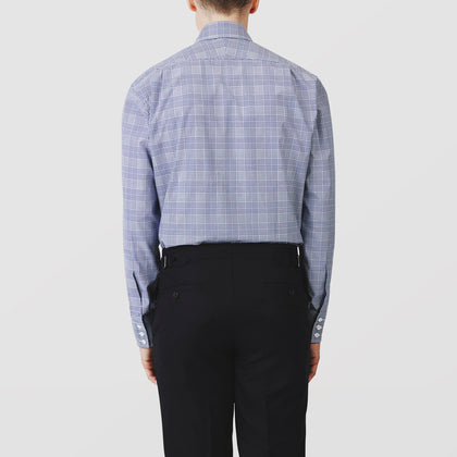 Navy Check Shirt with T&A Collar and 3-Button Cuffs Image 2