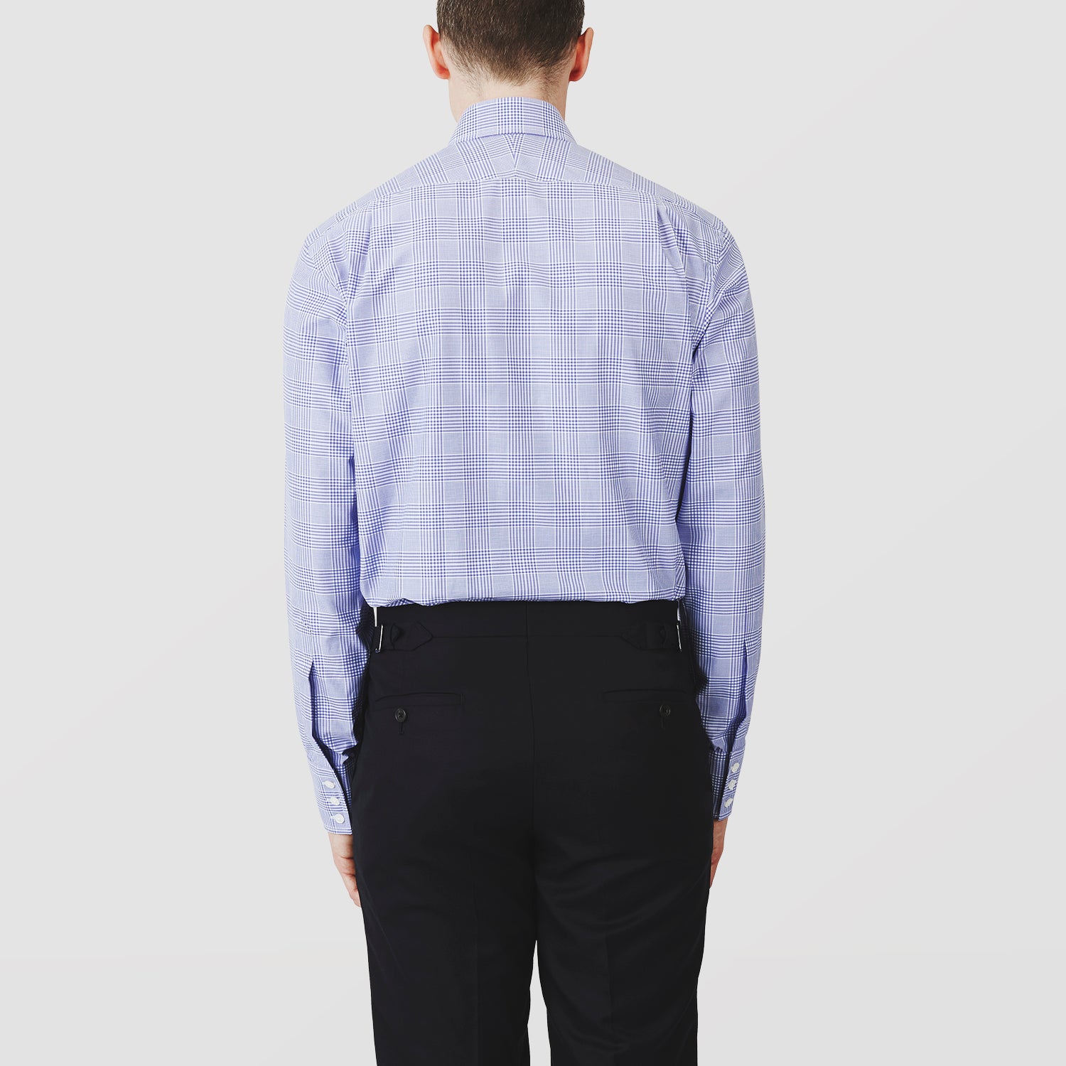 View 3 of product Blue Check Shirt with T&A Collar and 3-Button Cuffs