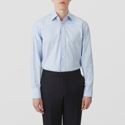 Pale Blue Check Shirt with T&A Collar and 3-Button Cuffs Image 1