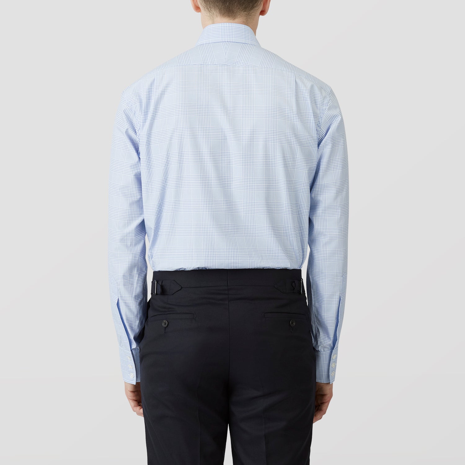 View 3 of product Pale Blue Check Shirt with T&A Collar and 3-Button Cuffs